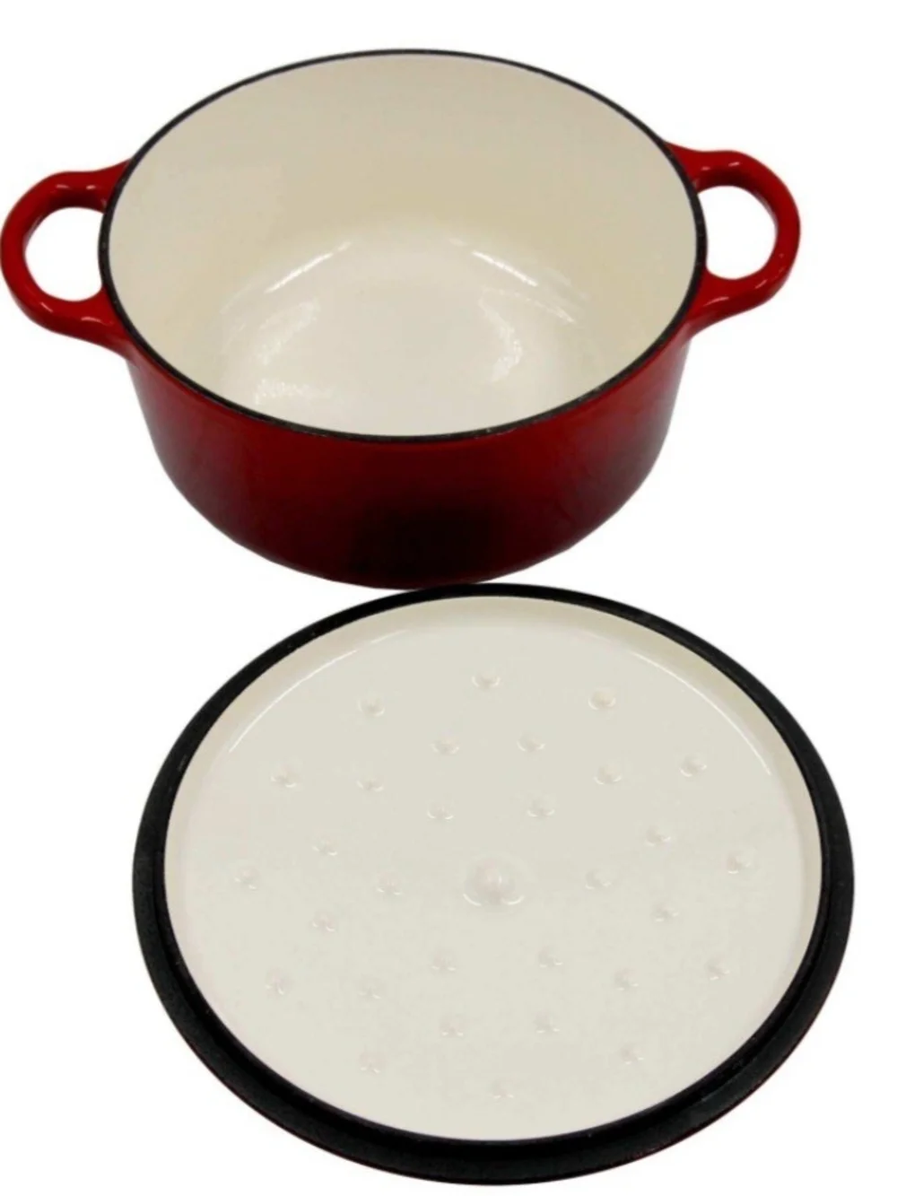 Red Enameled Dutch Oven with Gold Knob - Classic Round Casserole